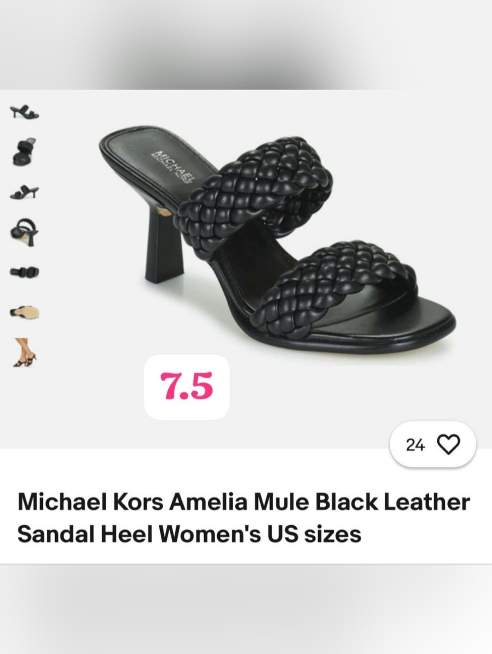 Michael Kors Black Braided Double-Strap Leather Mule Heel